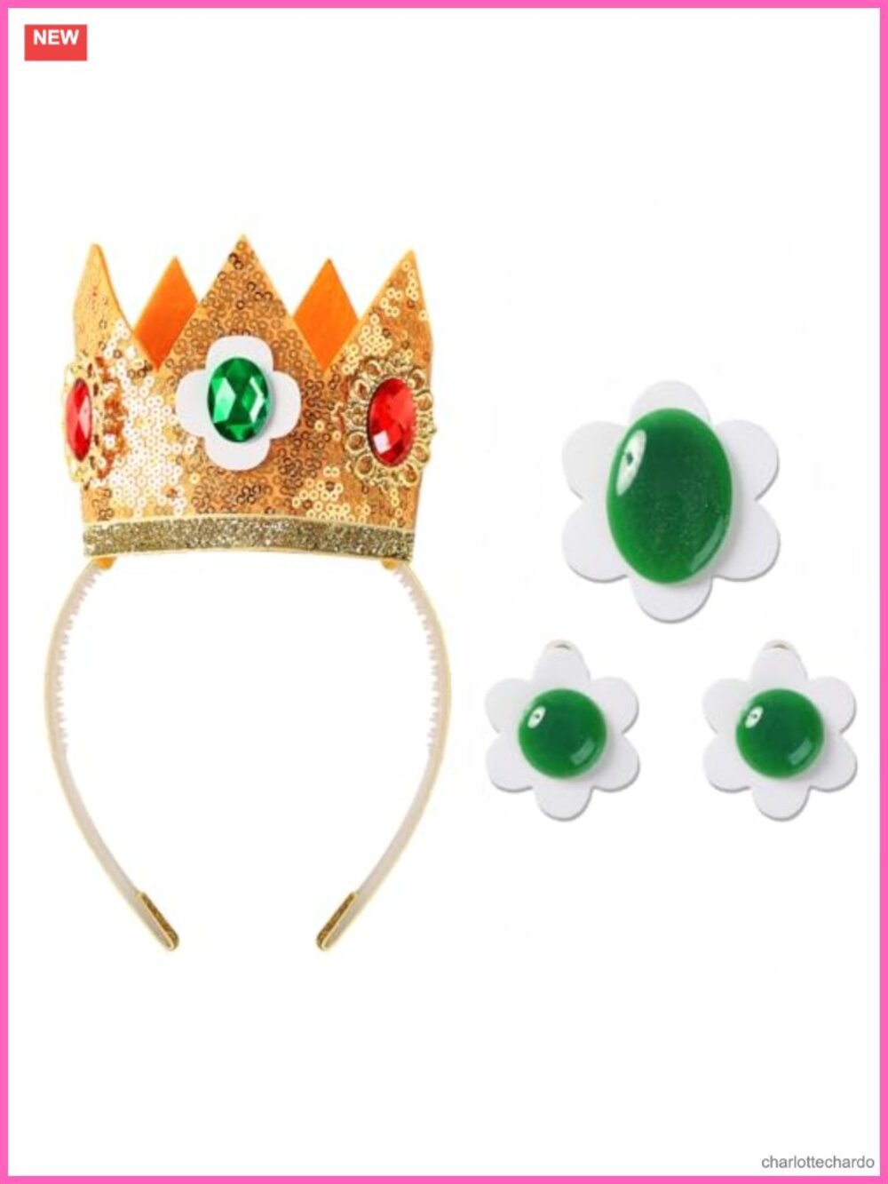 Princess Crown Clip-On Earrings Flower Pin Costume Accessory Set